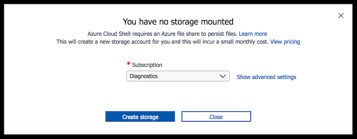 CloudShell の新しいストレージの作成