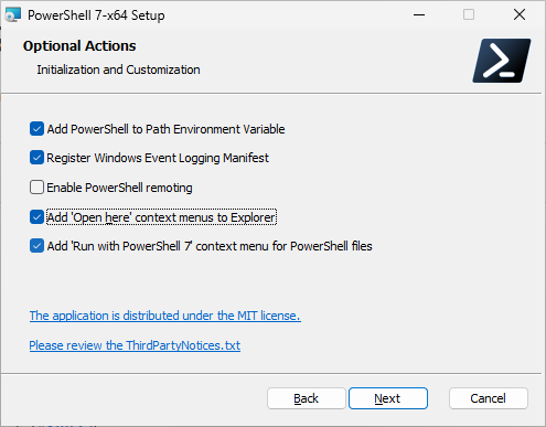 PowerShell のインストールオプション