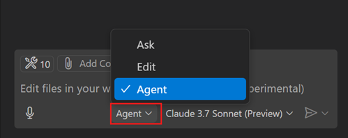 Agent mode dropdown option